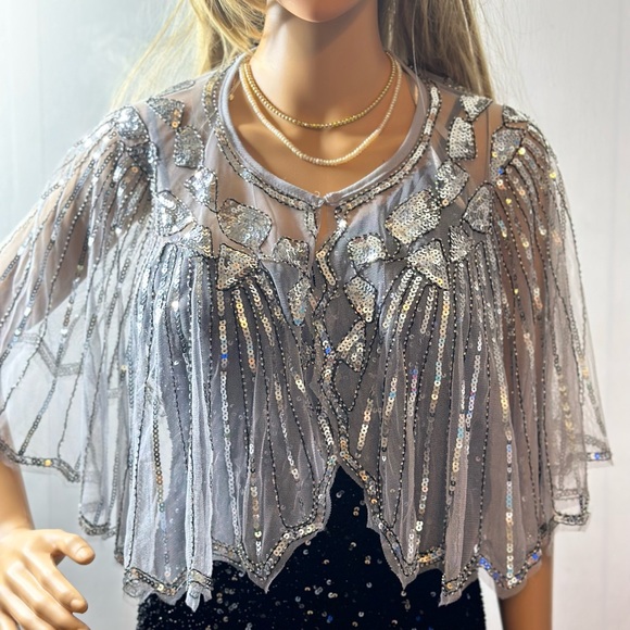 Sequin Embellished Fringed Cape - Picture 6 of 7